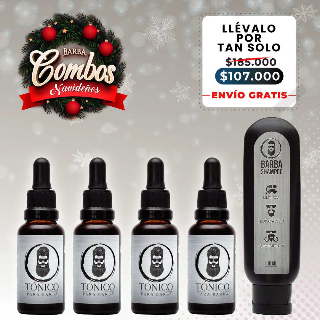 Tónico Para Barba (x4)+ Barba Shampoo + BARBA REGALO + ENVÍO GRATIS