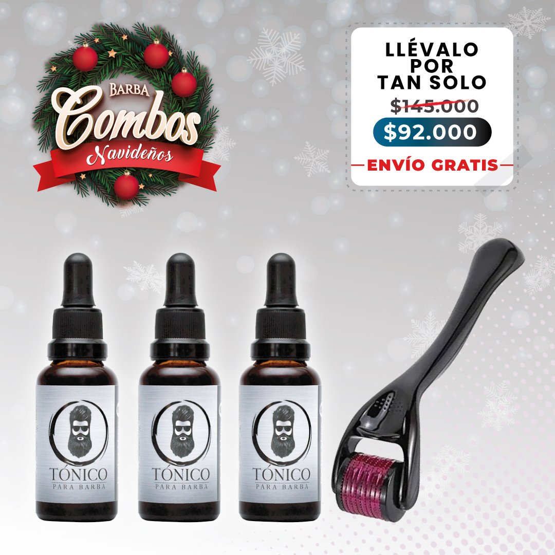 Tónico Para Barba (x3) + Dermaroller + BARBA REGALO + ENVÍO GRATIS