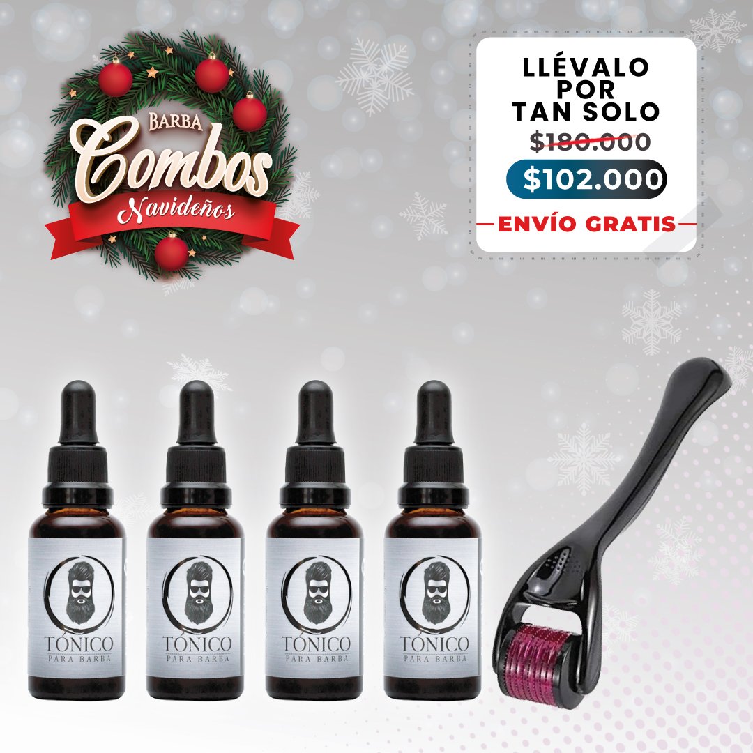 Tónico Para Barba (x4) + Dermaroller + BARBA REGALO + ENVÍO GRATIS